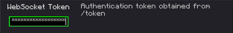 WebSocket Token field with a token entered